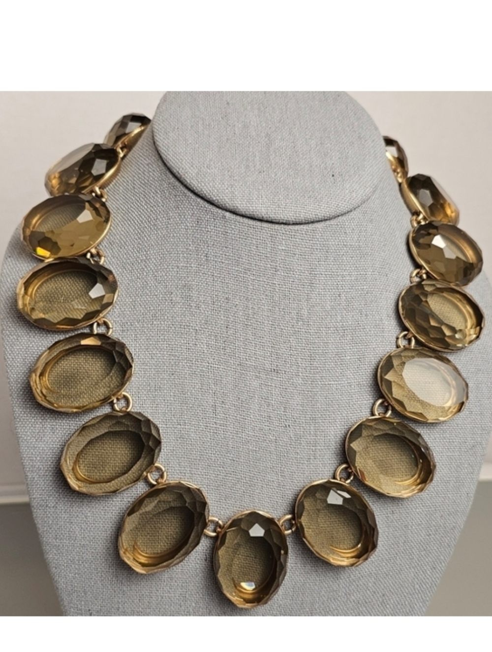 [J. CREW] Bezel Set Large Smokey Lucite Stones  Statement Collar Necklace